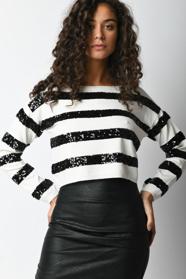 Sequined stripes sweater