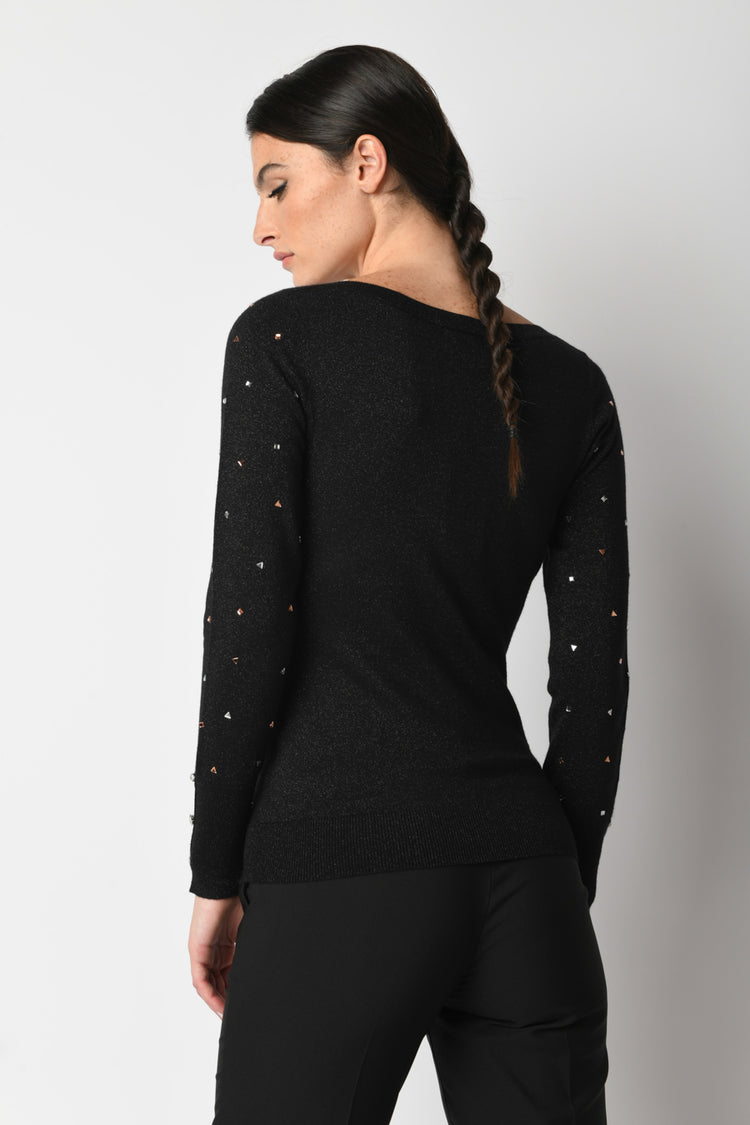 Rhinestoned lurex-knit sweater