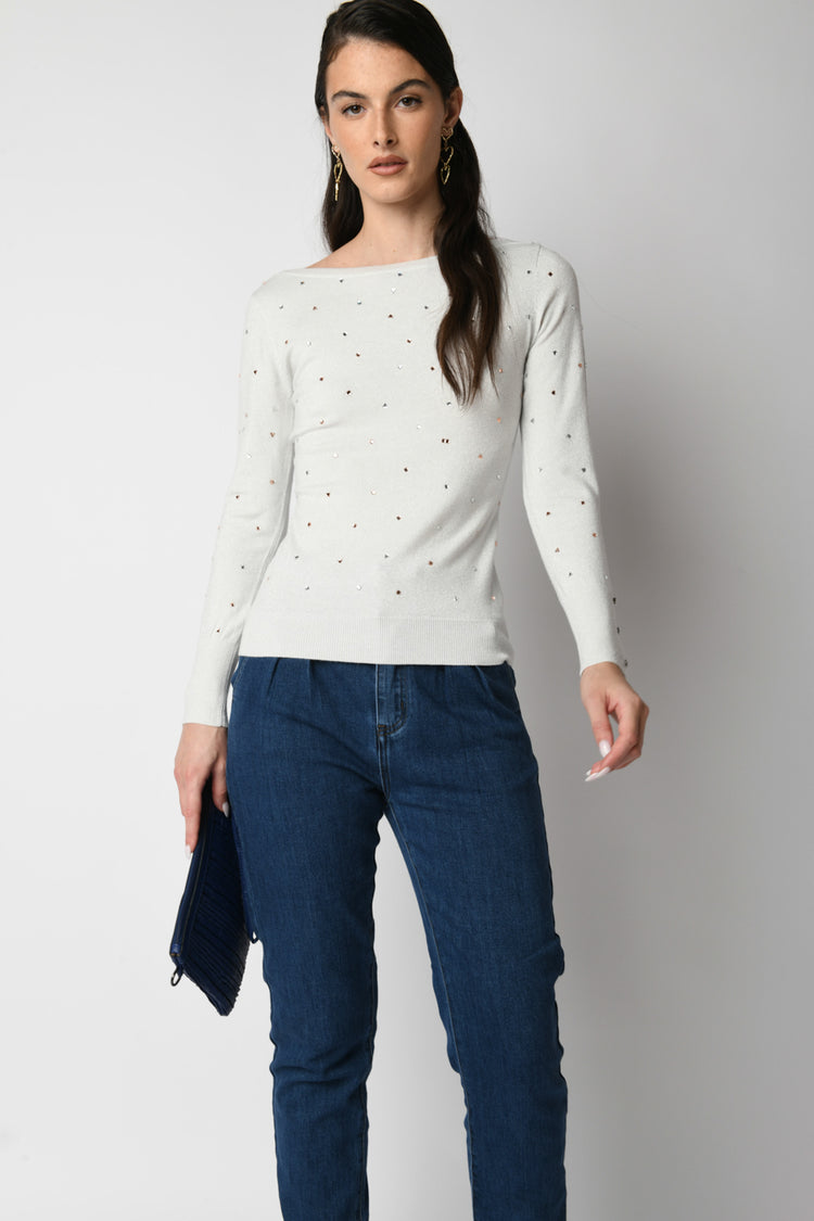 Rhinestoned lurex-knit sweater