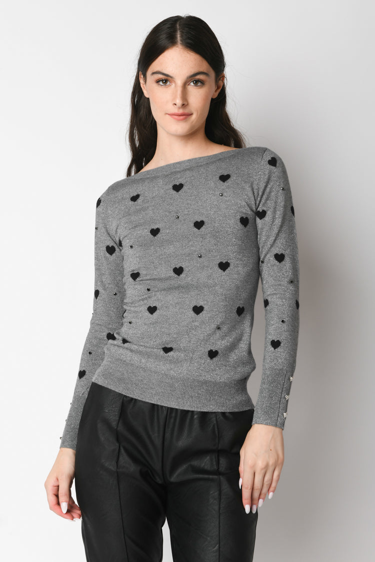 Heart and crystals sweater