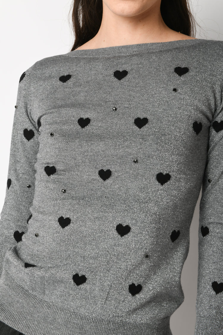 Heart and crystals sweater