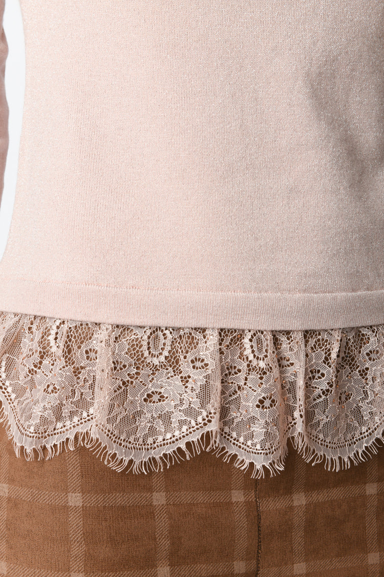 Rhinestones and lace sweater