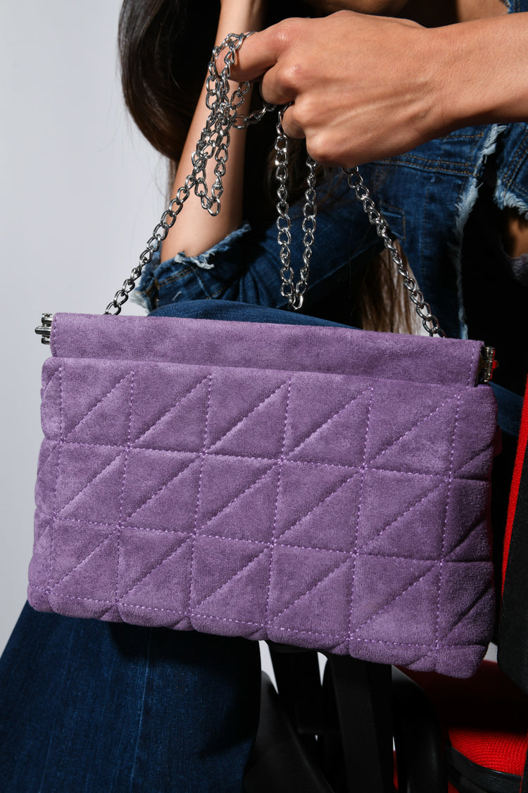 Quilted faux suede clutch bag