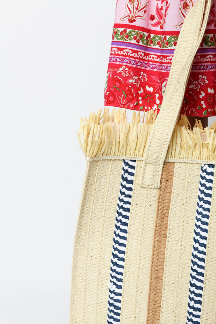 Striped straw tote bag