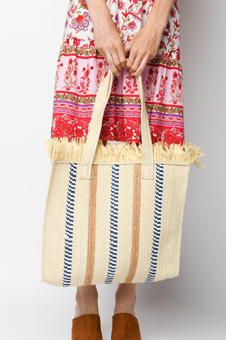 Striped straw tote bag