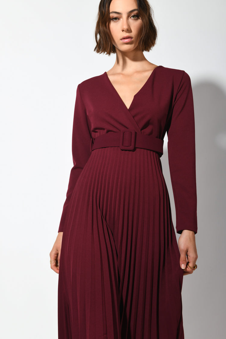 Belted pleated dress
