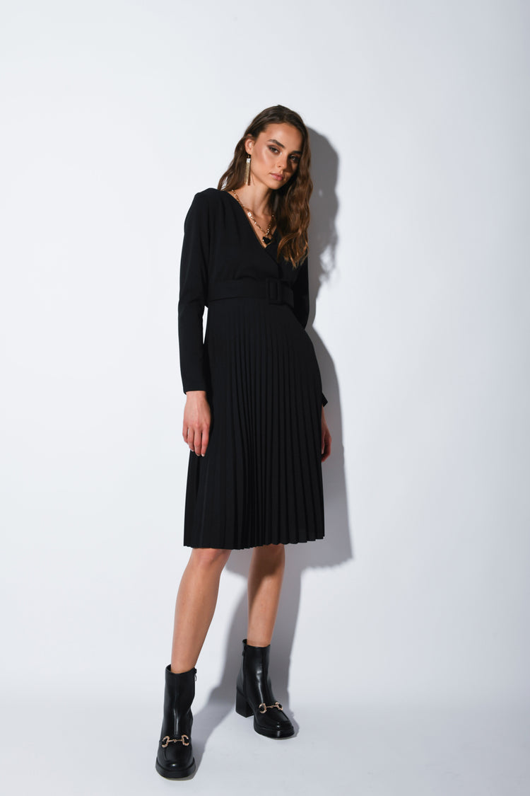 Belted pleated dress