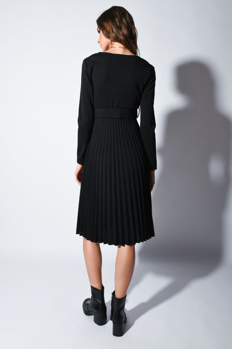 Belted pleated dress