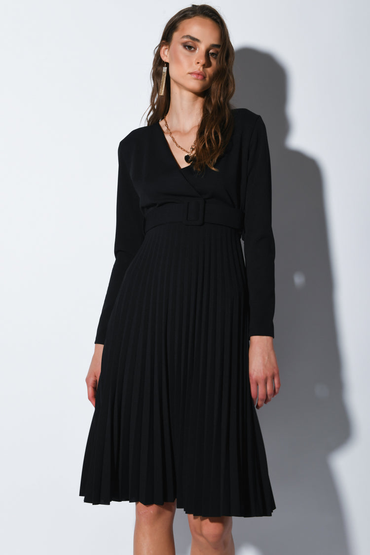 Belted pleated dress