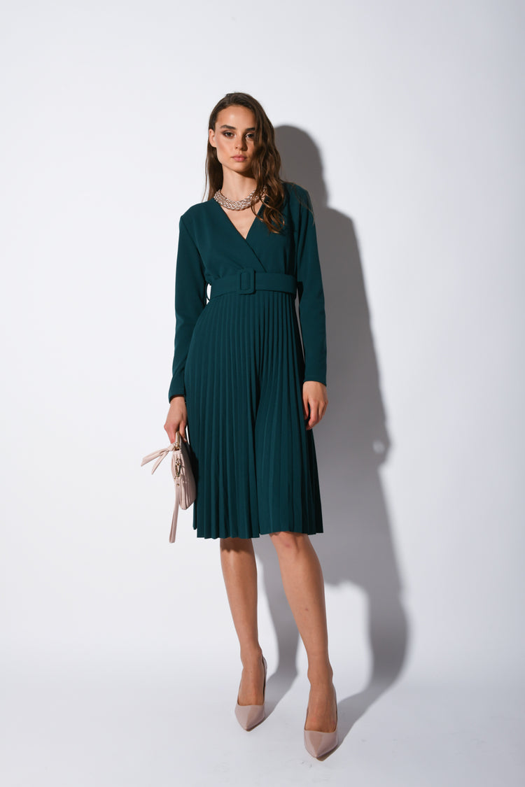 Belted pleated dress