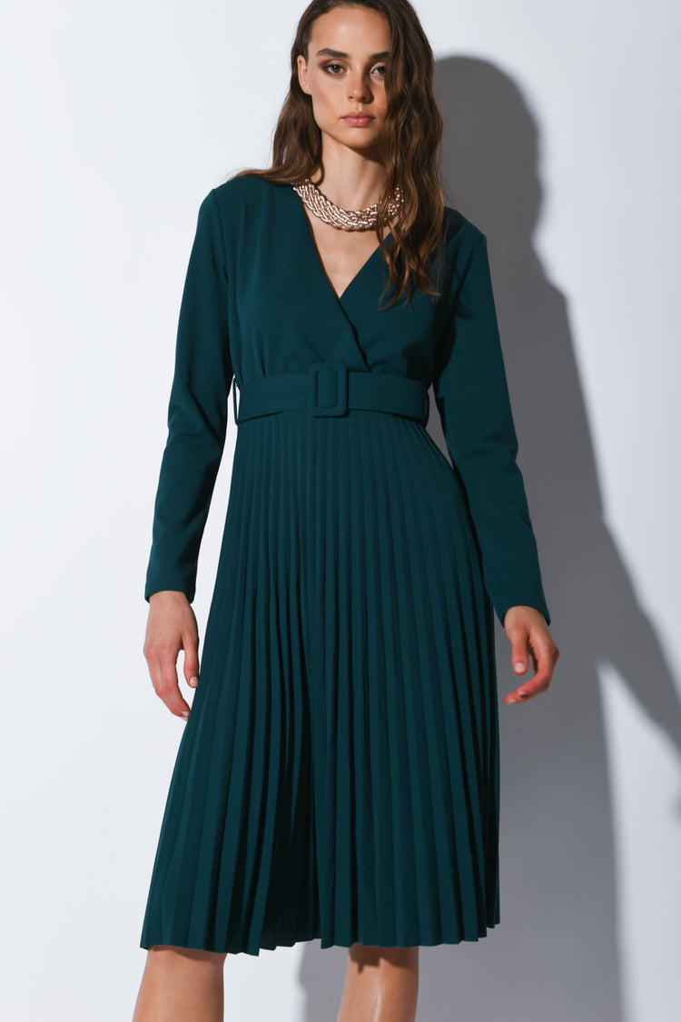 Belted pleated dress