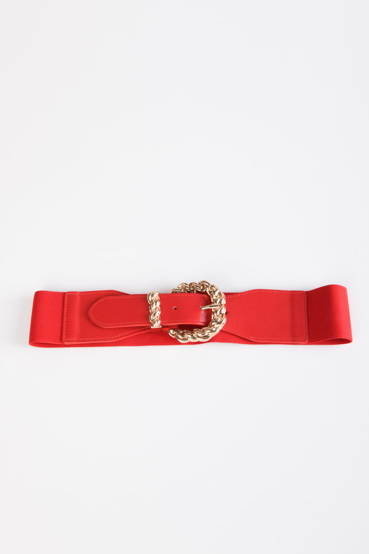 Woven-buckle elastic belt